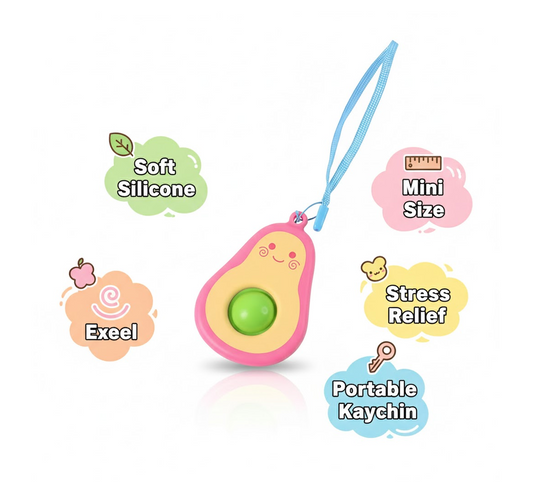 Cute Avocado-Shaped Mini Push Pop Keychain Toy with Strap (1 Pc)