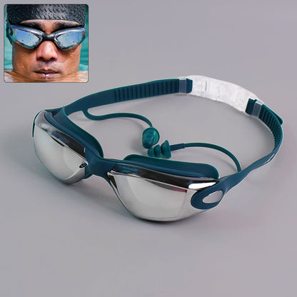 Konex Professional Anti-Fog UV Protection Swimming Goggles Mirrored Lenses and Earplugs