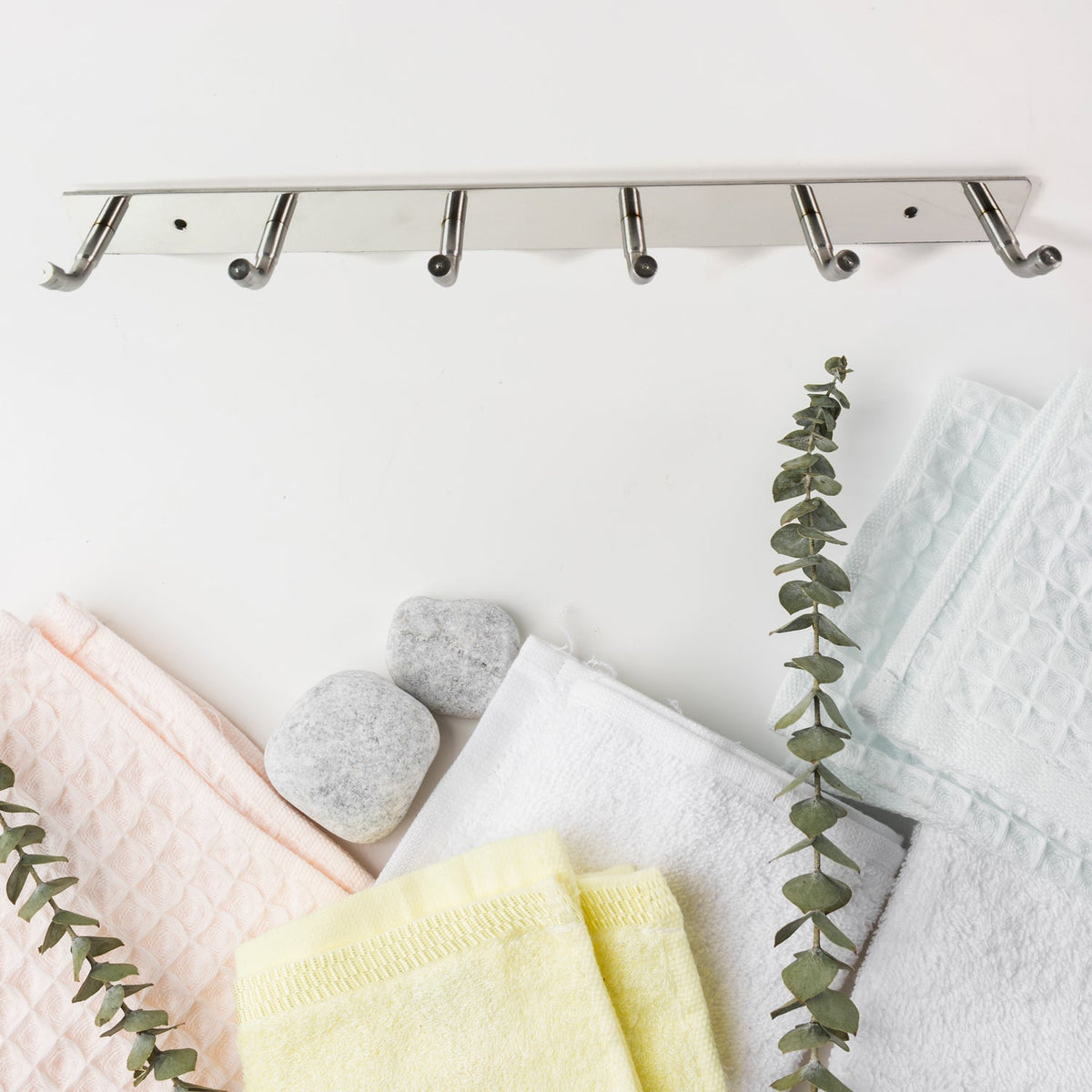 Stainless Steel Wall Mounted Coat 6 Hook Rack (32x3 / 1Pc)