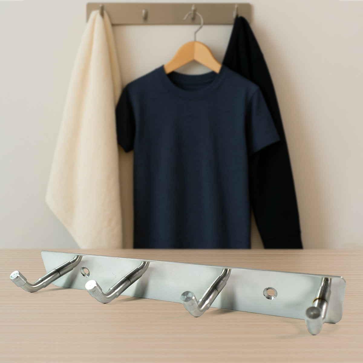 Stainless Steel Wall Mounted Coat 4 Hook Rack (20x3 / 1 Pc)