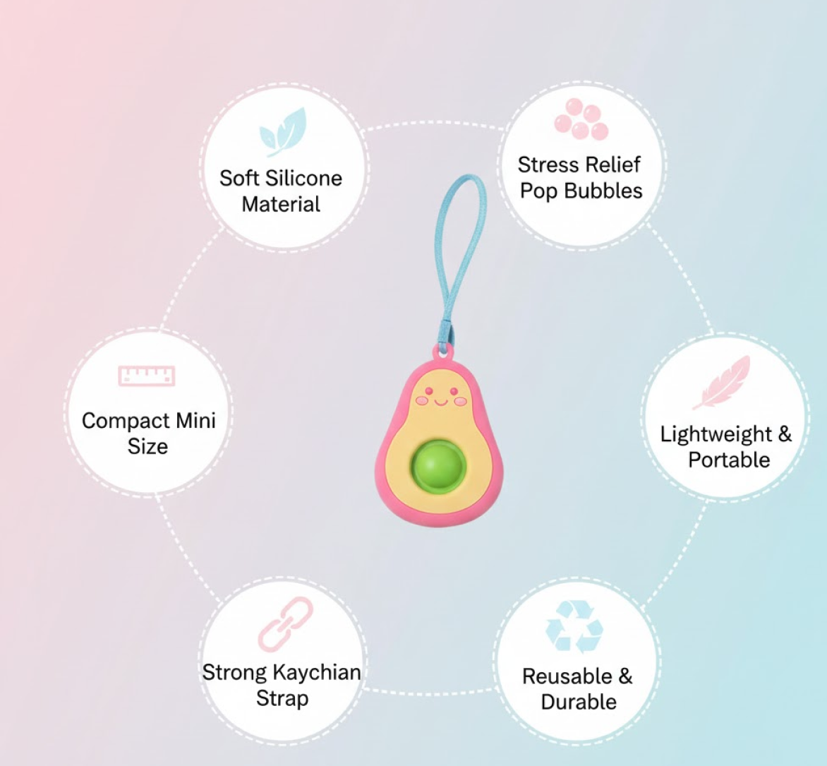 Cute Avocado-Shaped Mini Push Pop Keychain Toy with Strap (1 Pc)