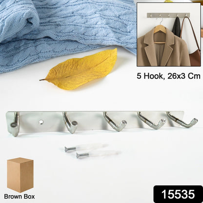 Stainless Steel Wall Mounted Coat 5 Hook Rack (26x3 / 1 Pc)